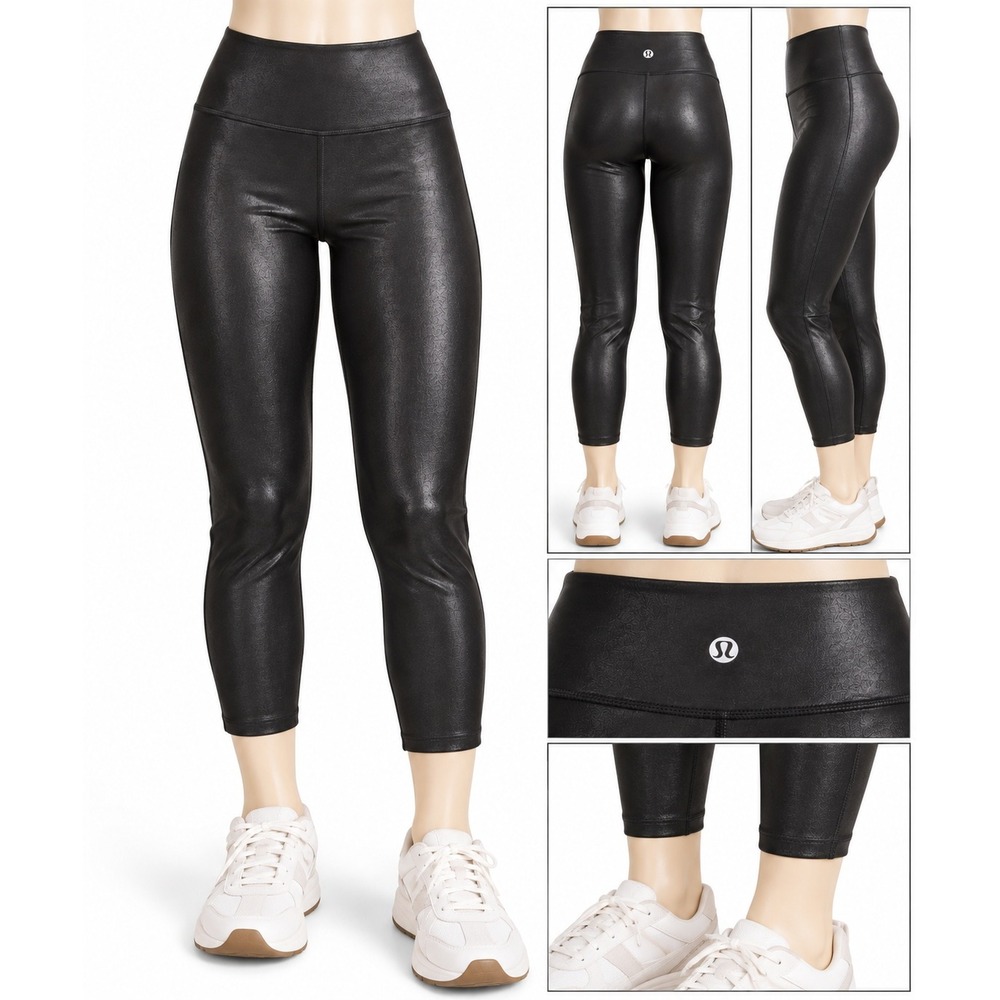 Lululemon Wunder Under High-Rise Crop 23 Leathery Black Leggings Size 4